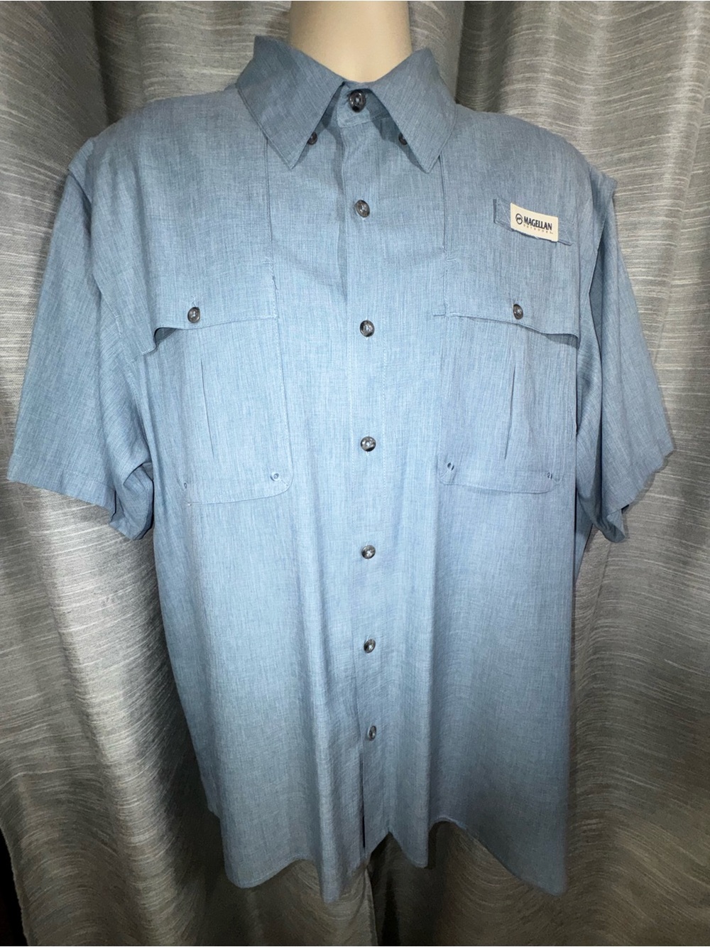 Magellan Aransas Pass Men’s Blue Short Sleeve Button-Up Performance Shirt XL